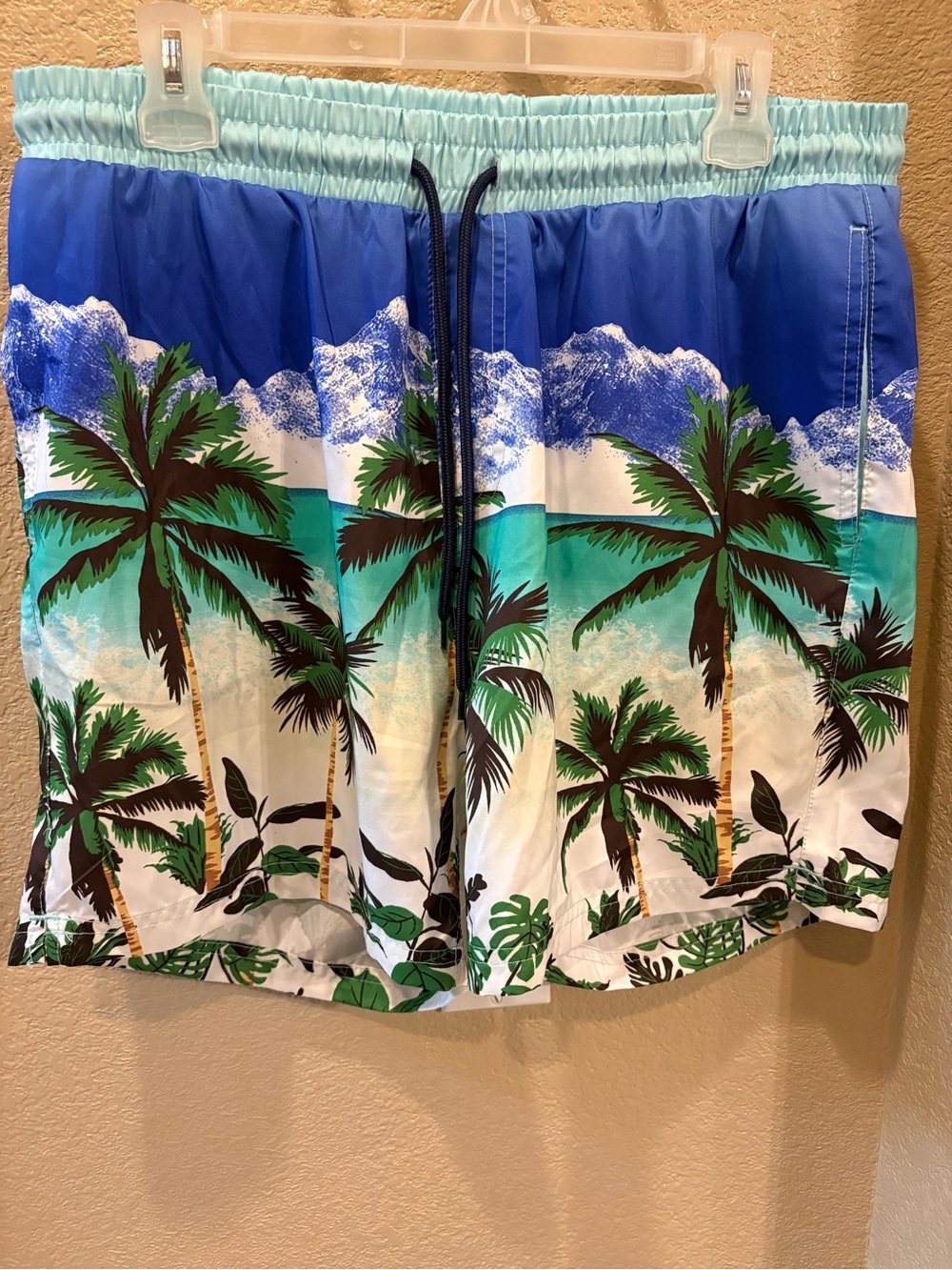 INC International Concepts Blue Teal Palm Print Swim Trunks